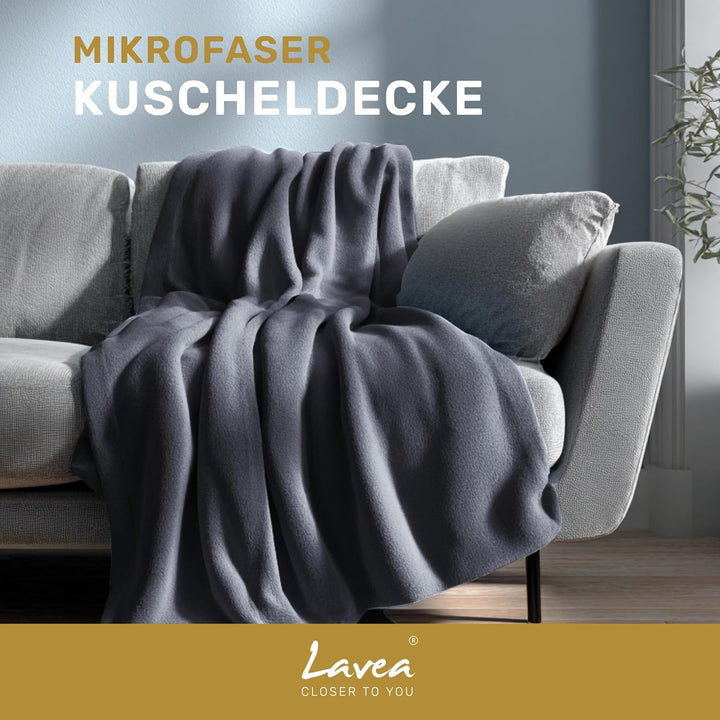 Lavea® Kuscheldecke 130x150 cm - Anthrazit | Mikrofaser – Flauschige Fleecedecke für Sofa und Bett,