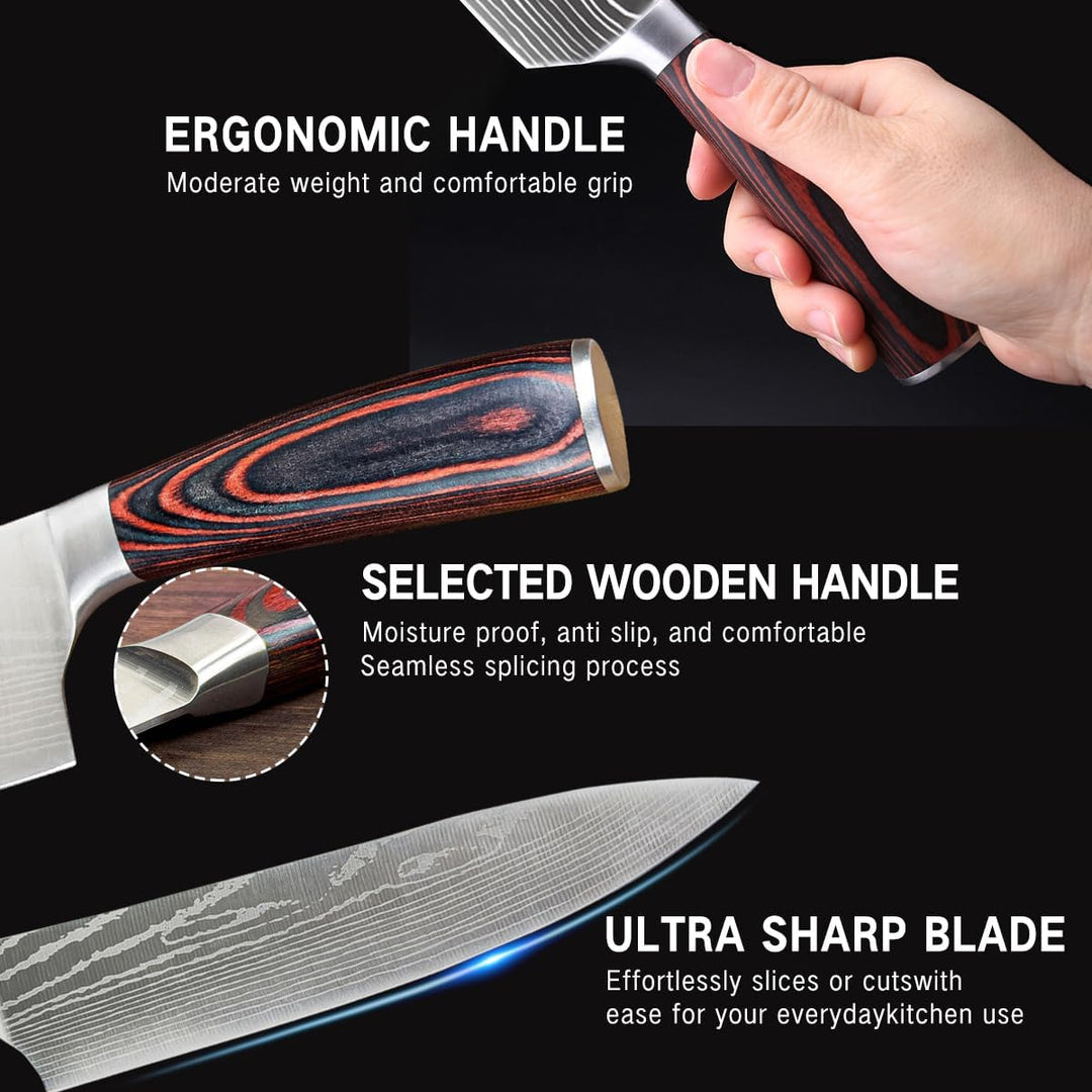 8 Stücke Messer set Kochmesser Universalmesser Küchenmesser Scharfe aus Deutschem Edelstahl, Ergonom