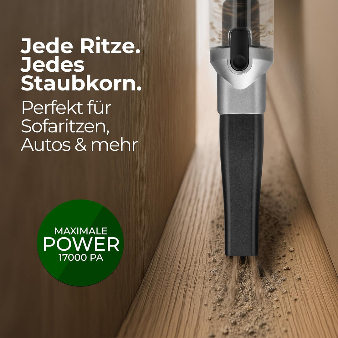 LEBENLANG Kabelloser Handstaubsauger Akku 17000PA I TESTSIEGER I Inkl. Starker LI-Akku &amp; Standhalter