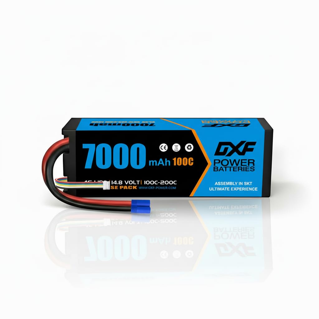 DXF 4S Lipo Batterie 14,8 V 100 C 7000 mAh Hartbatterie mit EC5-Stecker für RC 1/8 und 1/10 Auto RC