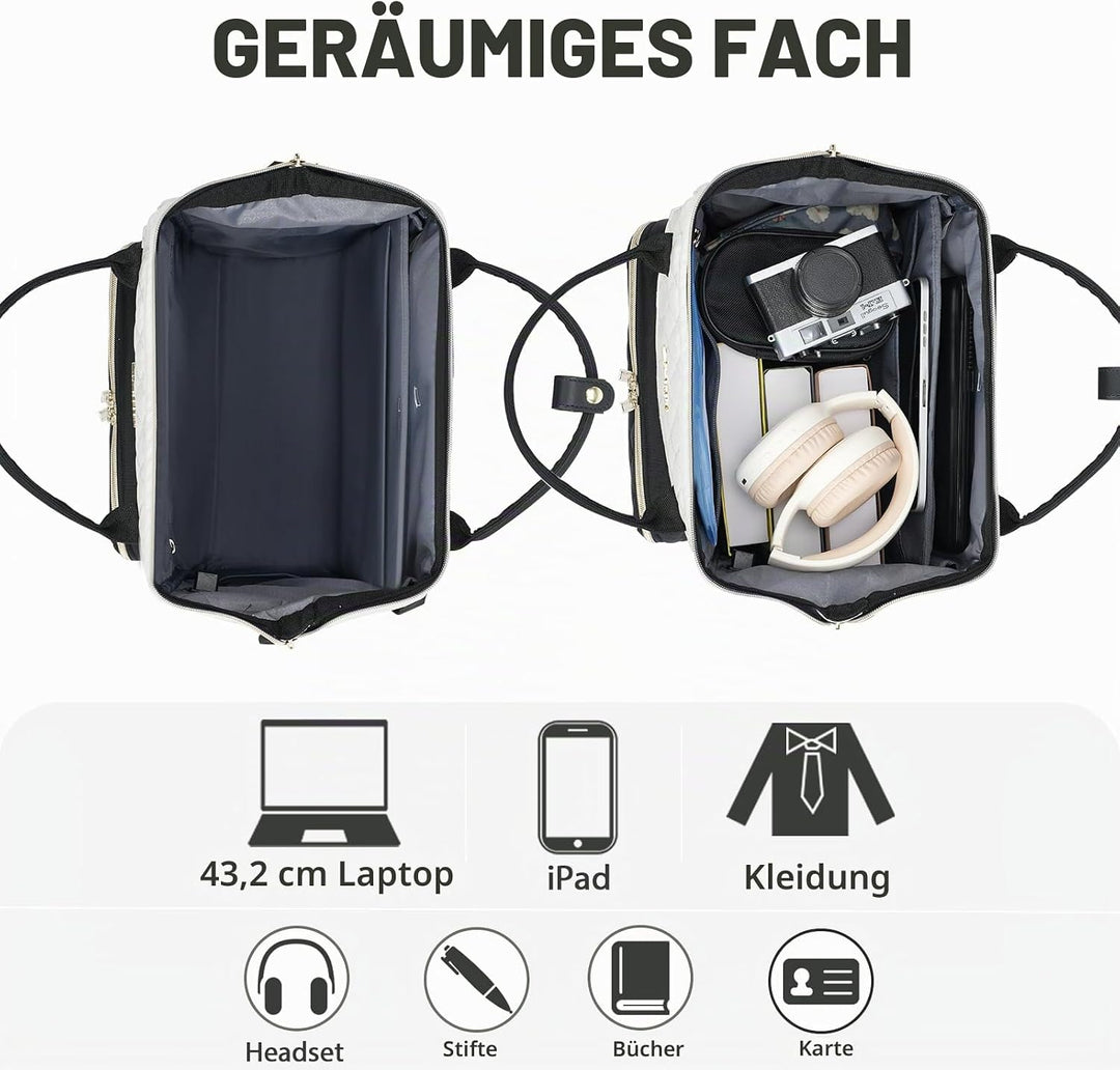 EMPSIGN Laptop Rucksack Damen 17.3 Zoll, Wasserfest Mädchen Beige-schwarz, Beige-schwarz