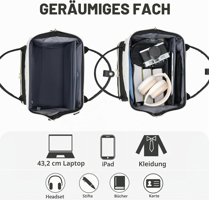 EMPSIGN Laptop Rucksack Damen 17.3 Zoll, Wasserfest Mädchen Beige-schwarz, Beige-schwarz