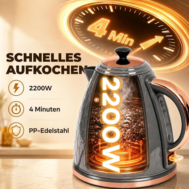 HOMCOM Elektrischer Wasserkocher 1,7L Schnellkochfunktion 2,2kW Grau, Grau