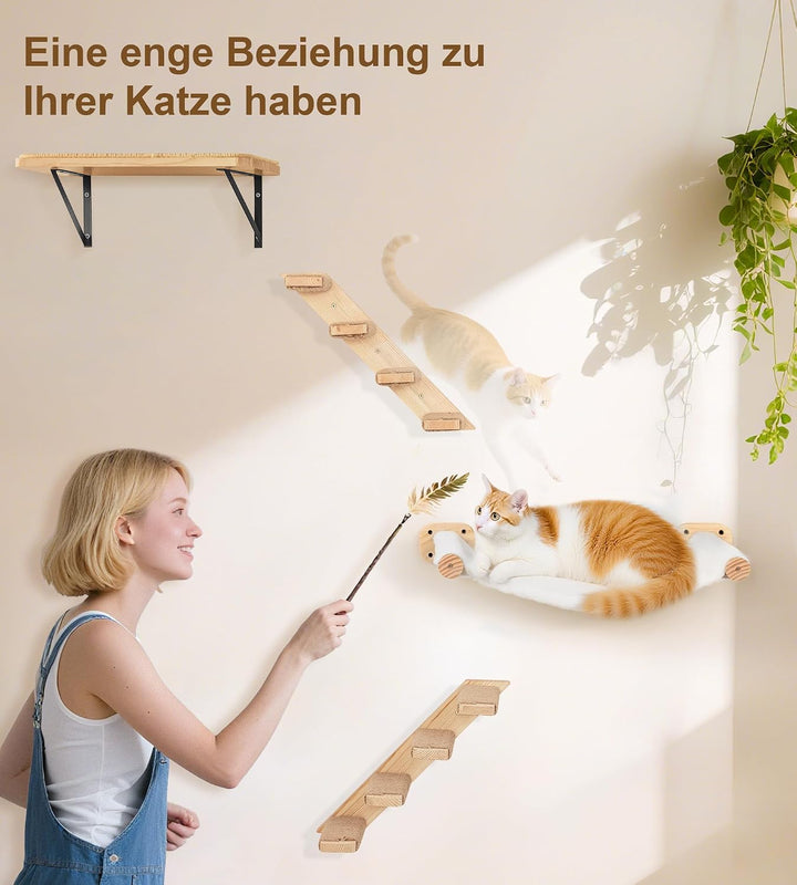 4-Teilig Kletterwand Katzen, Wandmontiertes Katzenhängematte, Katzen Kletterwand Set, Katzenbett zum