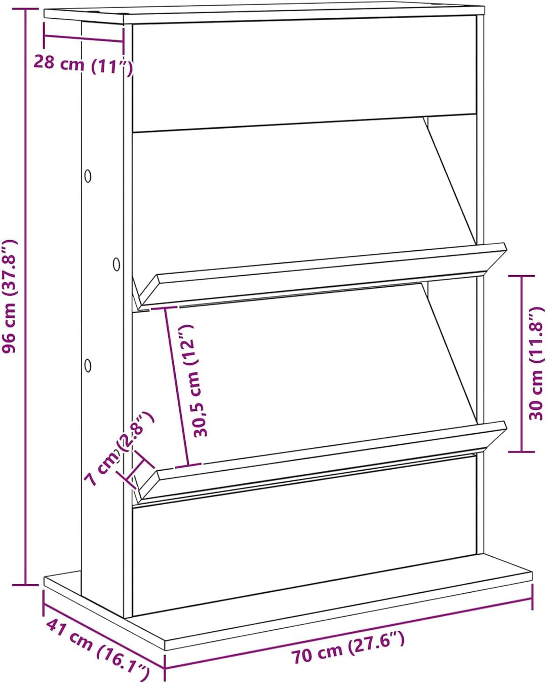 Magazinregal mit Regal aus Altholz Holzwerkstoff 70 x 41 x 96 cm freistehend mit 2 Regalen für Wohnz