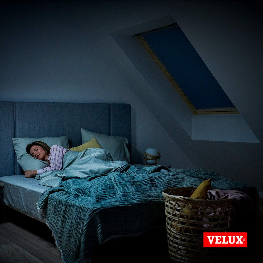 VELUX Original Dachfenster Verdunkelungsrollo für C04 / 6, Dunkelblau, mit Grauer Führungsschiene C0