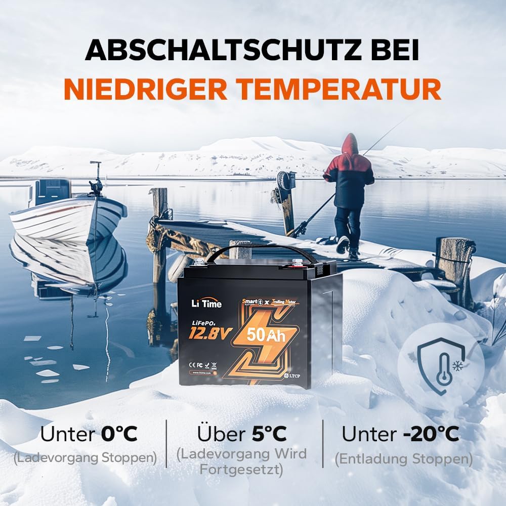 LiTime LiFePO4 12V 50Ah Bluetooth Lithium Batterie mit Tieftemperaturschutz, 50A BMS, Max. 15000 Zyk