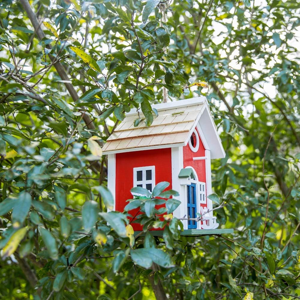 MEWANG Hängendes buntes Vogelhaus Garten Landhäuser Vogelhaus Höhle 24,6 cm Holz rot, rot