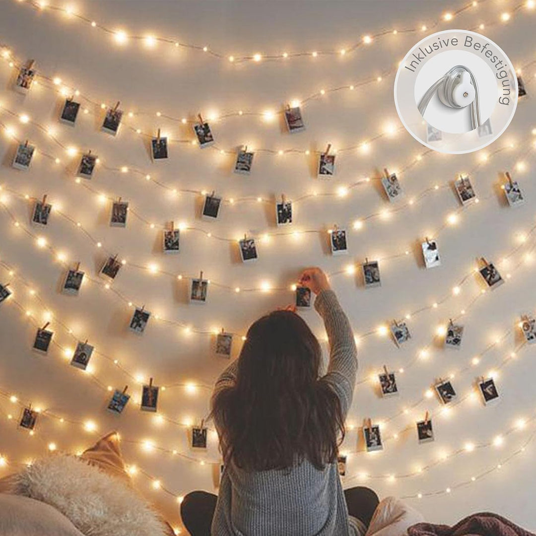 CozyHome Foto Lichterkette Fotoclips - 30 LED mit Klammern &amp; 5m Timer Batterie I Fotolichterketten F