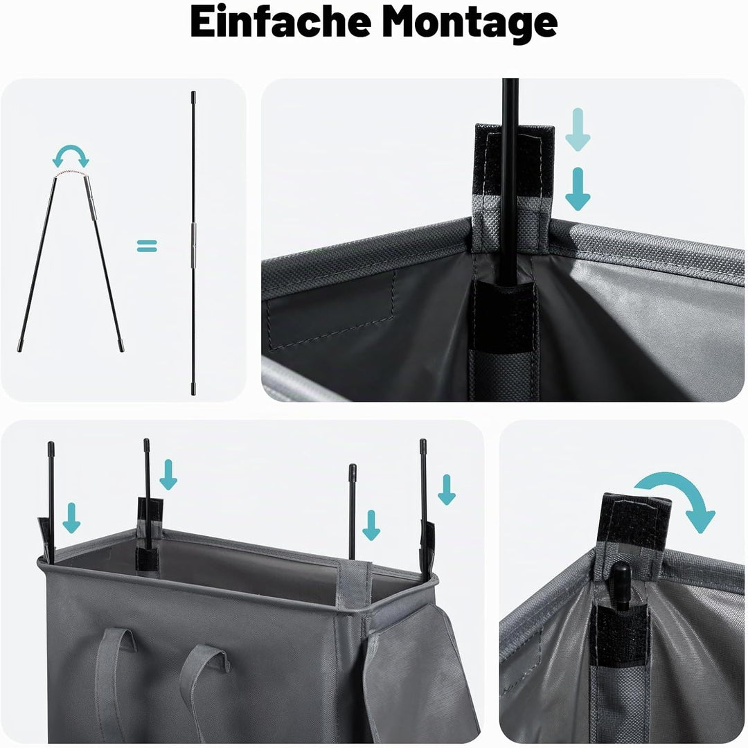 Slim Wäschekorb mit Deckel 55L, Wäschebeutel mit Rollen, atmungsaktiv, zusammenklappbar, schmal,für