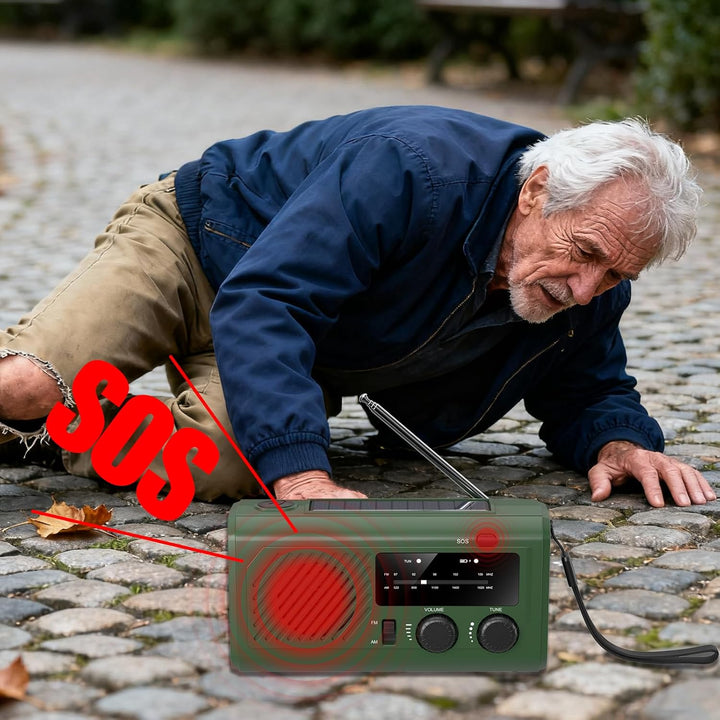 4000mAh Kurbelradio Notfallradio mit Powerbank, Solar &amp; USB Aufladbar, AM/UKW Radio mit SOS-Alarm, L