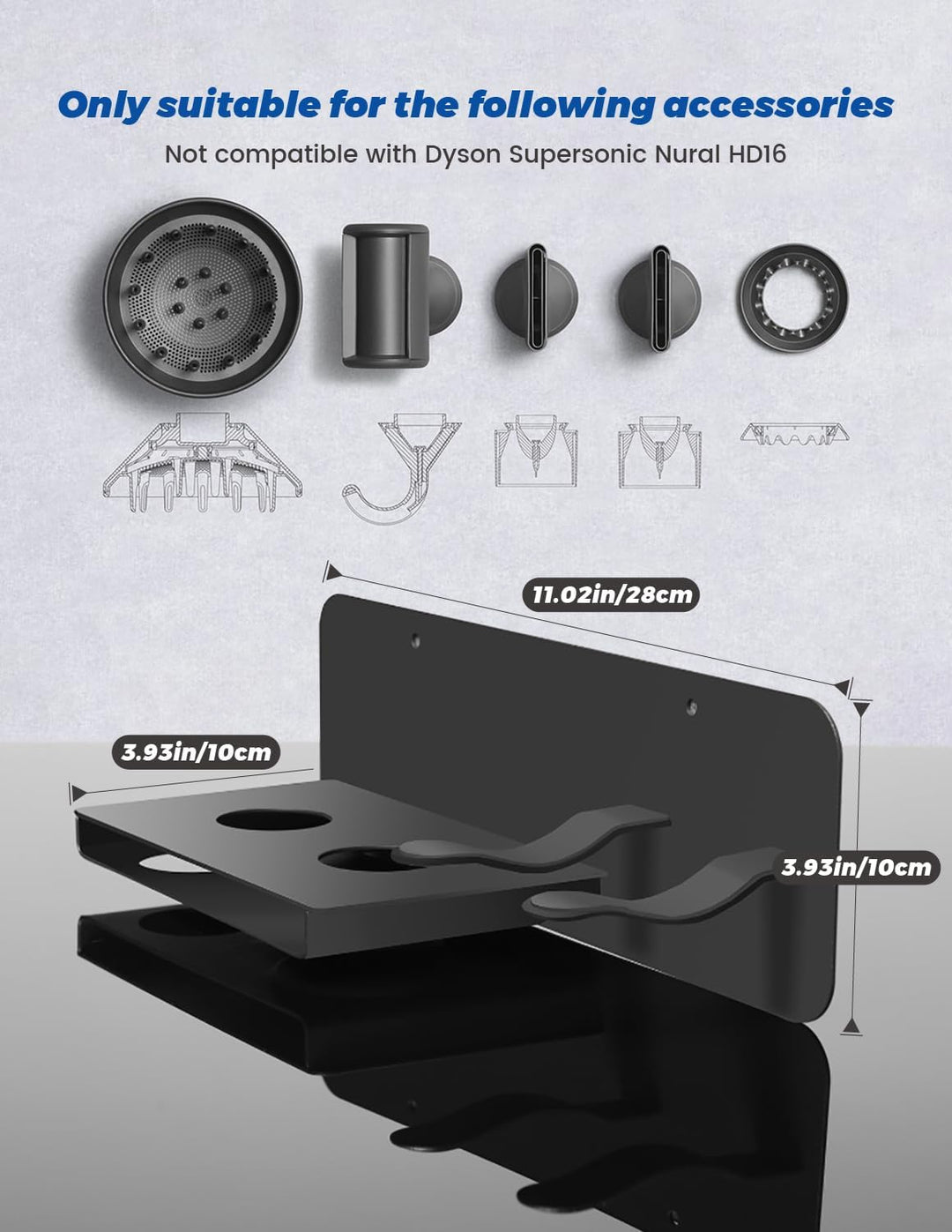 Fönhalter Ohne Bohren, Föhnhalter Wand Ohne Bohren,Föhn Halterung Kompatibel mit Dyson Supersonic Wa