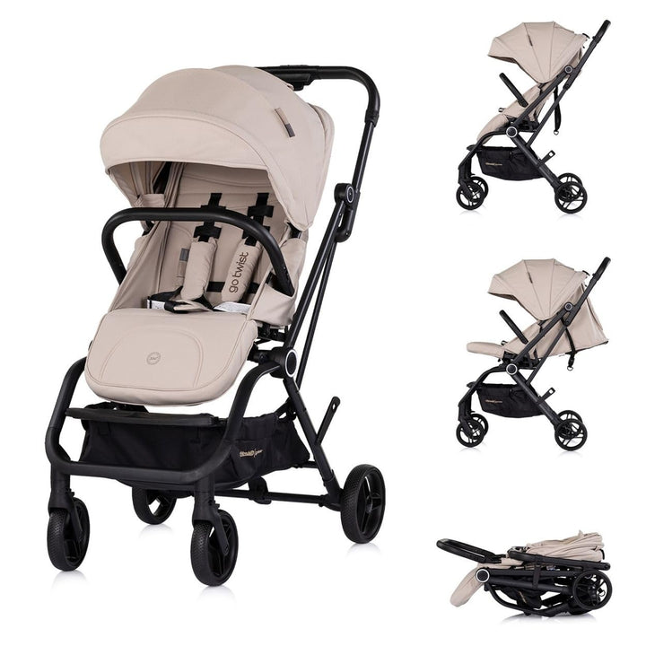 Chipolino Kinderwagen Go Twist Sitz drehbar PU-Reifen klappbar Federung Korb beige, beige