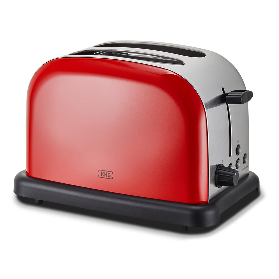 KHG Edelstahl Toaster mit Brötchenaufsatz, 2 Scheiben | 6 Bräunungsstufen mit Bräunungskontrolle, Kr