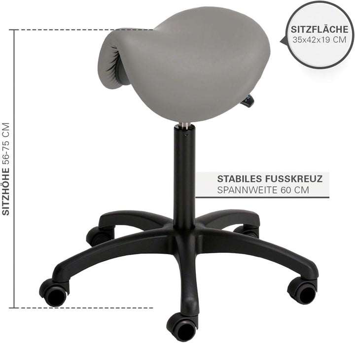Sport-Tec Sattelhocker Standard mit Polster und Rollen, Rollhocker, Arbeitshocker Grau, Grau