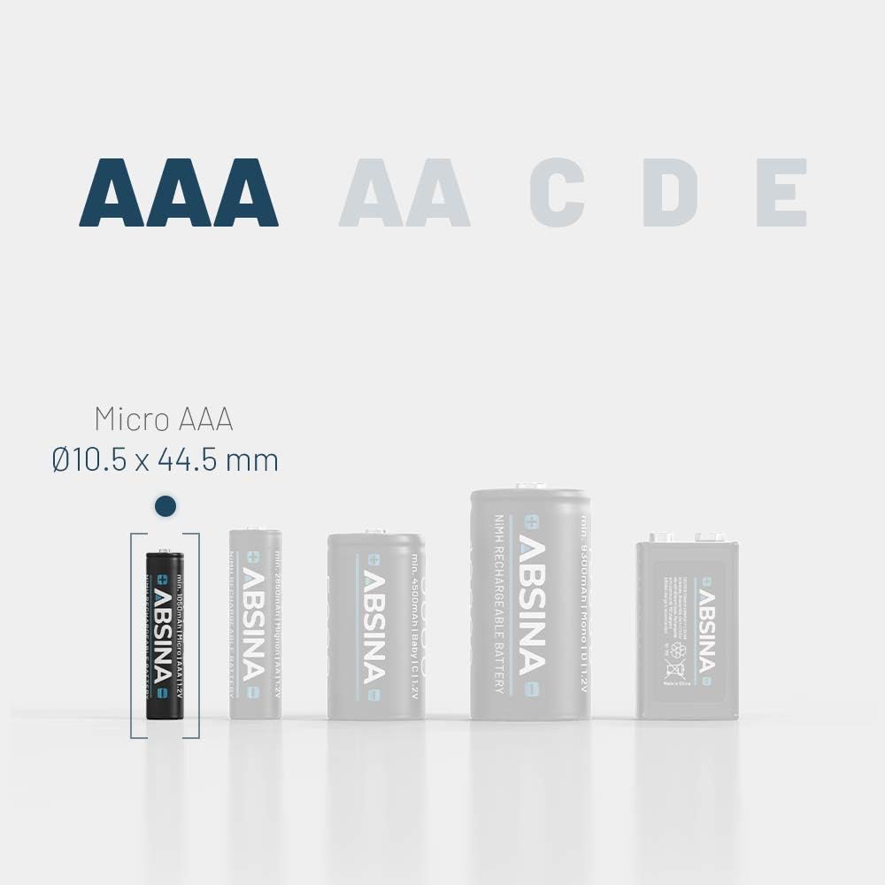 ABSINA 4X AA Mignon 2900 &amp; 4X AAA Micro 1150 Akku - NiMH Wiederaufladbare Akkus mit 1,2V - Akkus für