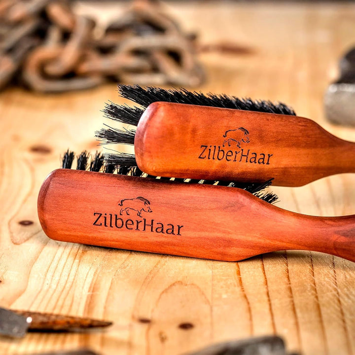 Zilberhaar Bartbürste (Weiche Borsten) | 100% Wildschweinborsten Mit Birnbaumholz | Funktioniert Mit