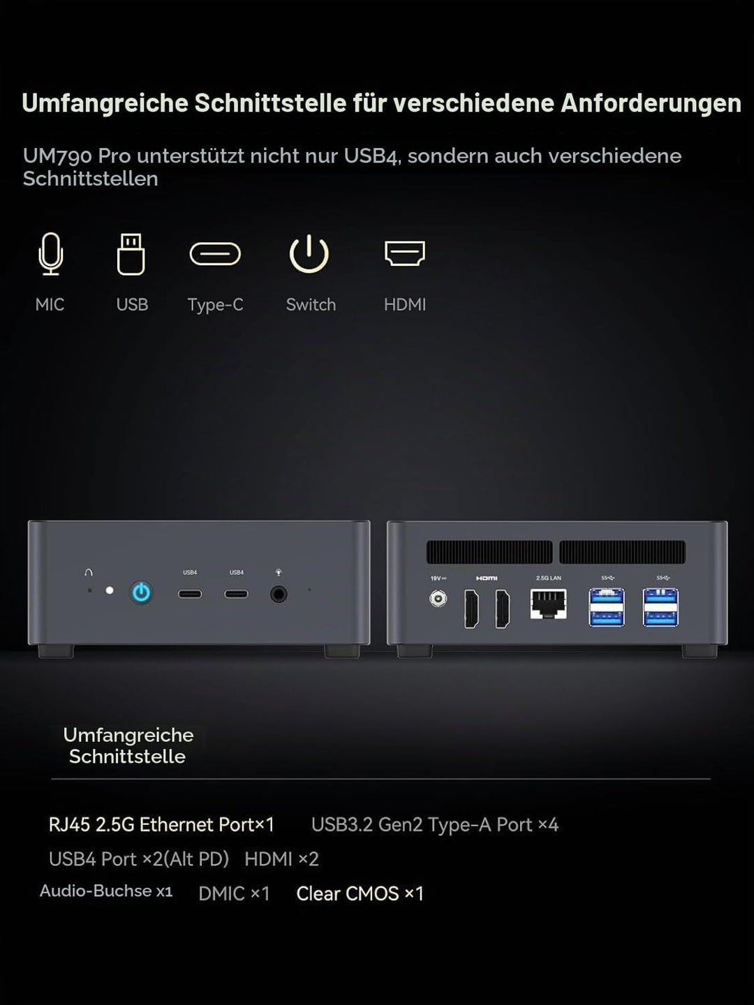 MINIS FORUM UM790 Pro Mini-PC AMD Ryzen 9 9 7940HS nur 5,2 GHz 32 GB DDR5 512 GB SSD mit AMD Radeon