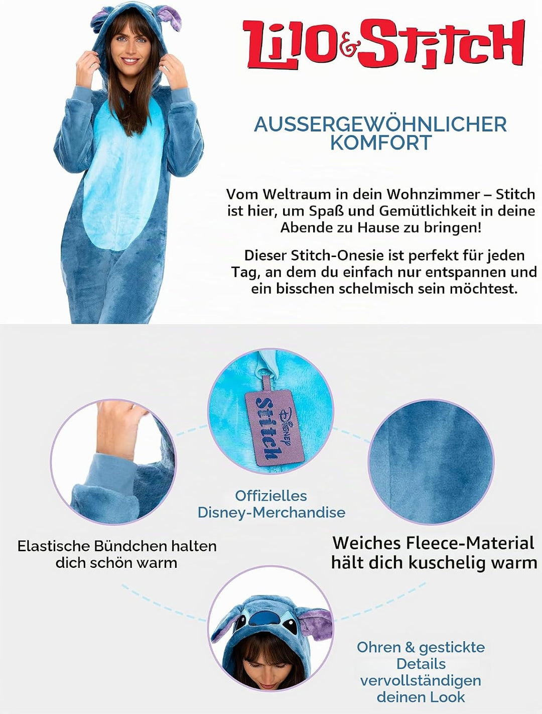 Disney Damen Onesie Lilo &amp; Stitch S Blau, S Blau