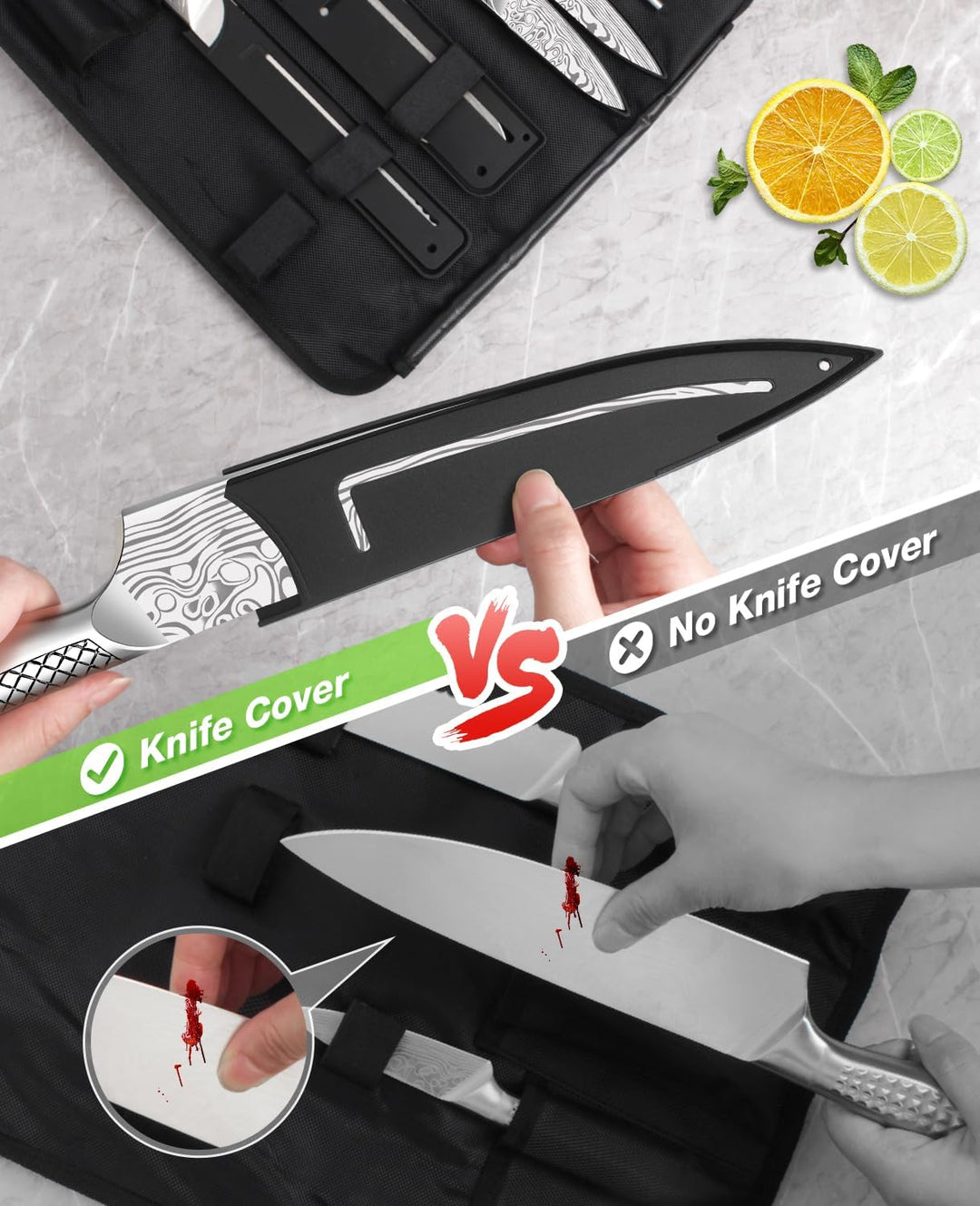 MOSFiATA Messerset Profi Küchenmesser Kochmesser Set mit Tasche &amp; Wetzstahl Messerset 5-tlg, Messers