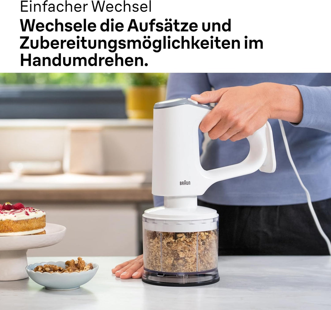 Braun MultiMix 3 - Handmixer mit 4 Zubehörteilen, 550 Watt, Weiss