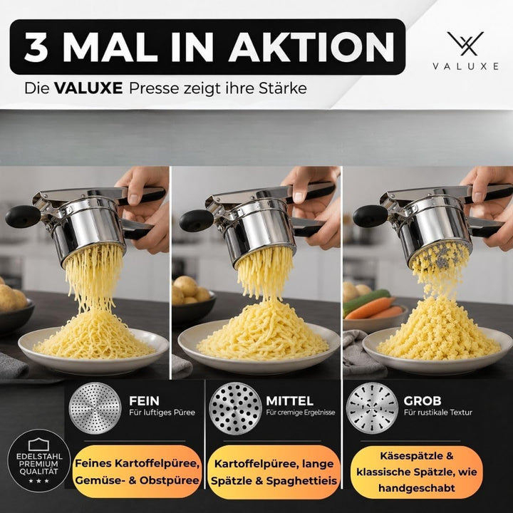 VALUXE® Premium Kartoffelpresse Edelstahl robust, handlich &amp; langlebig