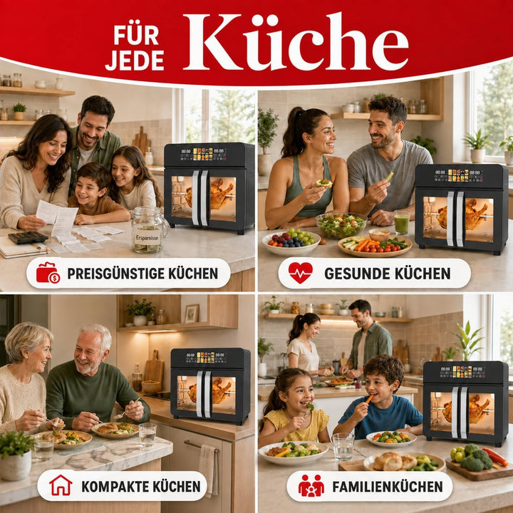 Royal Swiss Airfryer Oven XXL 23 L 2400 W, Heissluftfritteuse mit Doppeltür, 10 Programme, LED Displ