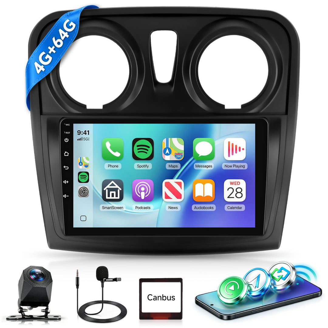 Rimoody 4G+64G Android Autoradio für Renault Dacia Logan 2 Sandero B52 2012-2019 Wireless Carplay An