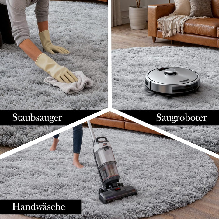 VOFUSHON Schlafzimmer Shaggy Plüsch runden Teppich Bunte Batik Faux Flauschiger Samt Moderne Innente