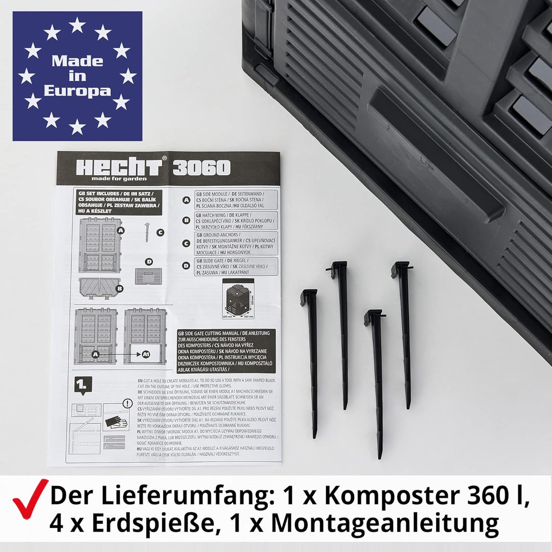 HECHT Thermokomposter aus Kunststoff – Schnellkomposter mit praktisches Stecksystem – Robuster &amp; hoc