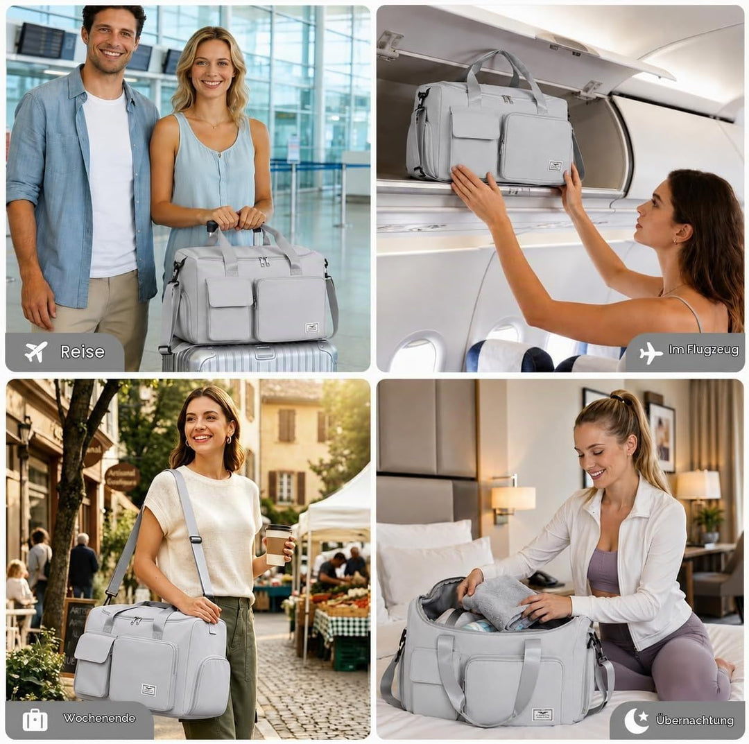 FIORETTO 30L Damen Sporttasche Faltbare Reisetasche mit Schuhfach und Nassfach, Wasserabweisende Wee