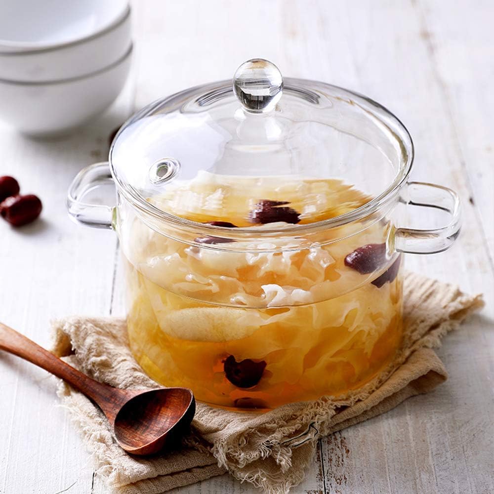 TAMUME 1.5L Glastopf mit 2 Griffen, Schmorpfanne mit Abgedecktem Deckel