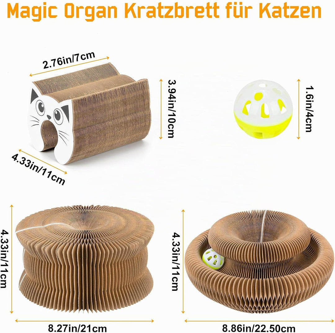 Kratzbrett Katze, 2-in-1 Cat Kratzbrett mit Glöckchen, Magische Orgel Cat Scratching Board, Zusammen
