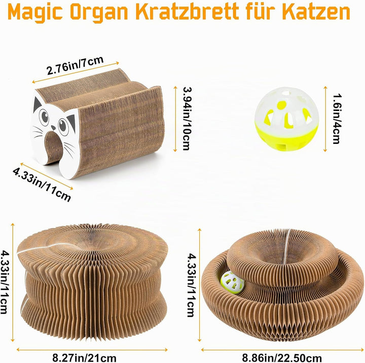 Kratzbrett Katze, 2-in-1 Cat Kratzbrett mit Glöckchen, Magische Orgel Cat Scratching Board, Zusammen