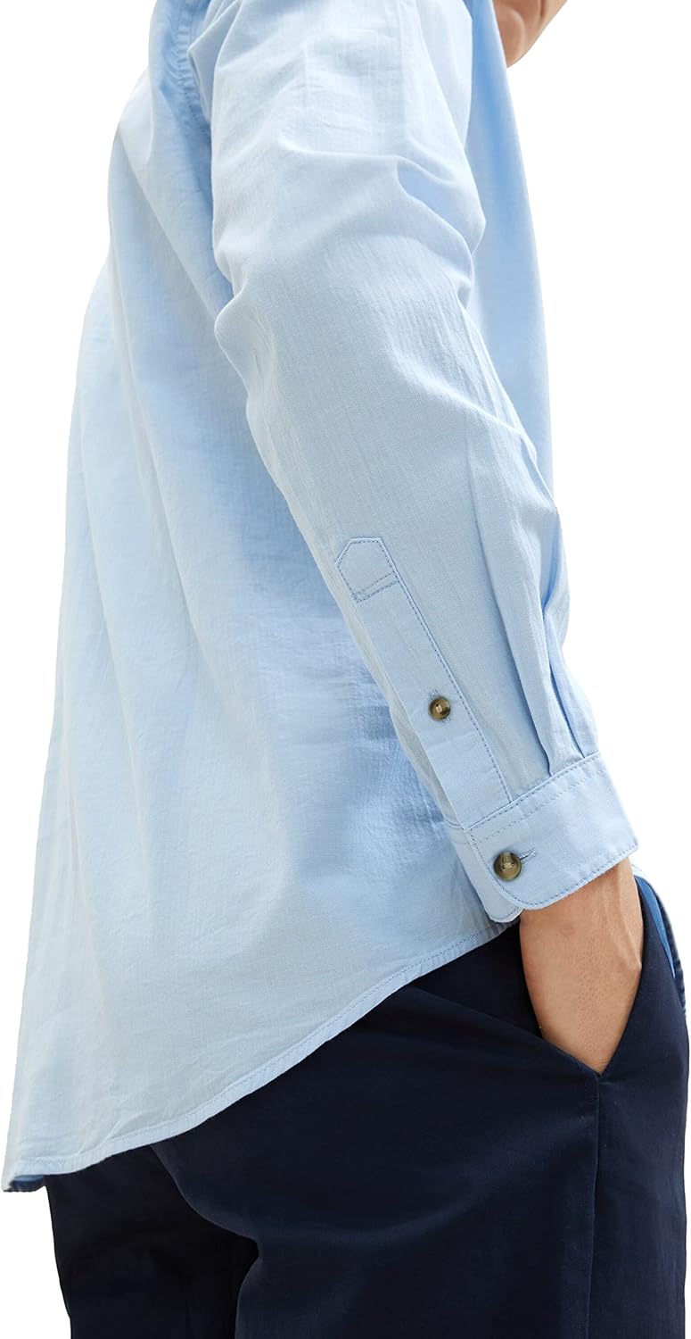 TOM TAILOR Denim Herren Denim Regular Fit Twill Hemd aus Baumwolle, M 32345 - Middle Blue Mini Herri