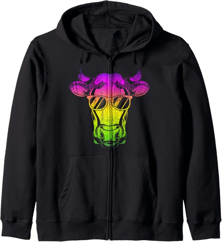 Bunte Sonnenbrille mit Kuhmotiv Kapuzenjacke