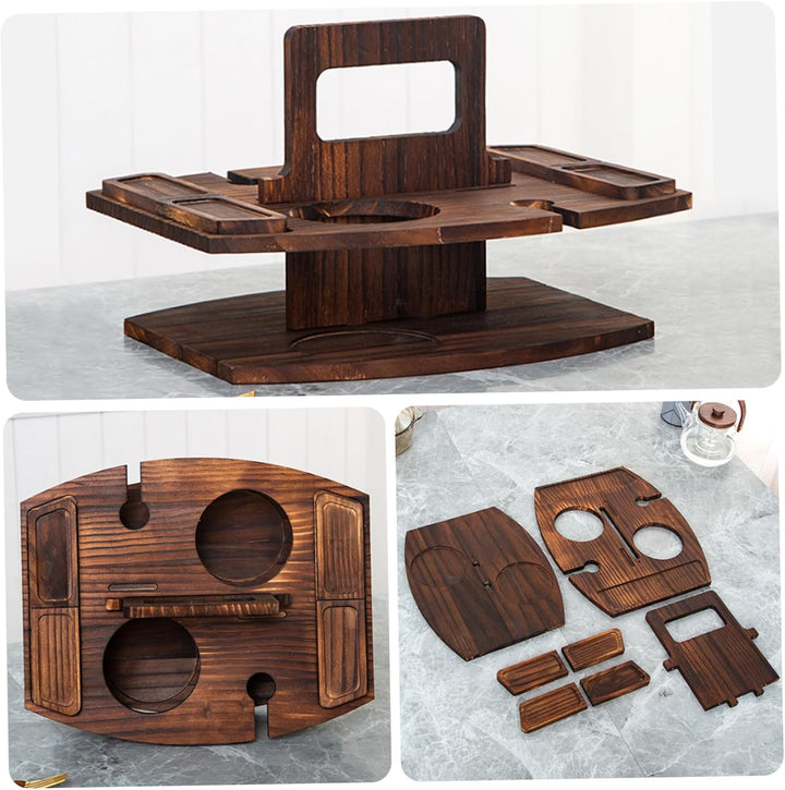 Tragbarer Picknicktisch, Holz-Picknicktisch, Abnehmbarer Wein mit 2 Glashaltern und Snack-Tablett, W