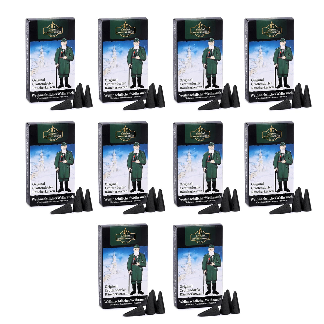 Crottendorfer Räucherkerzen Weihnachtlicher Weihrauch 10er Pack (10 x 24 Stück) – Kräftiger Weihrauc