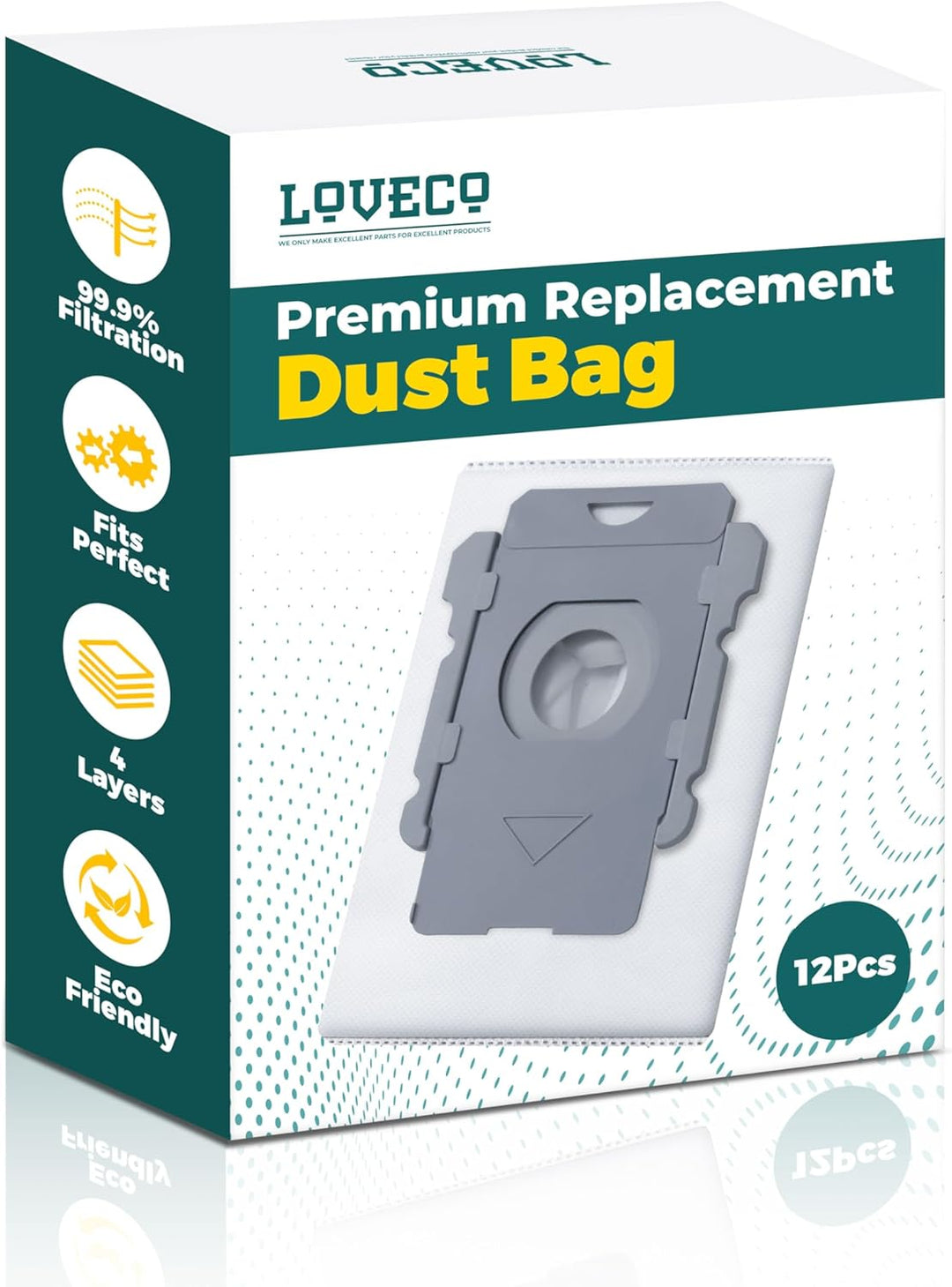 LOVECO 12 Stück Staubbeutel Kompatibel für iRobot Roomba i7 i7+ i7 Plus S9 S9+ s9 Plus i8+ i3+ i4+ i