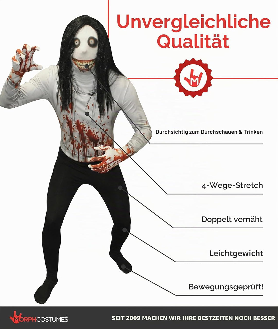 Morphsuits Jeff The Killer Kostüm für Erwachsene, Monster Verkleidung, Halloween und Karneval - XXL