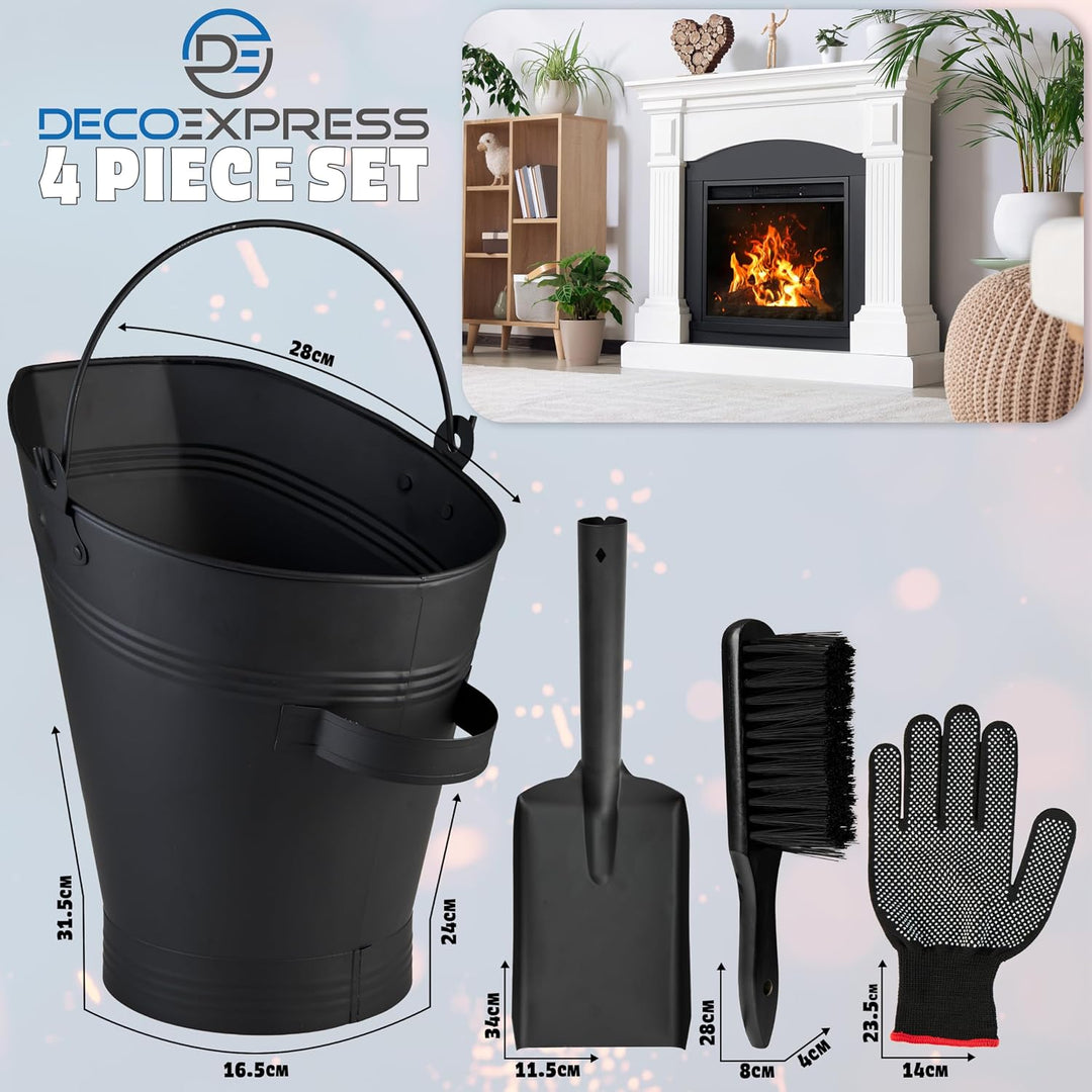 DecoExpress Aschekasten Kaminzubehör Set mit Ascheeimer 7 Liter, Asche Schaufel, Bürste &amp; Handschuhe