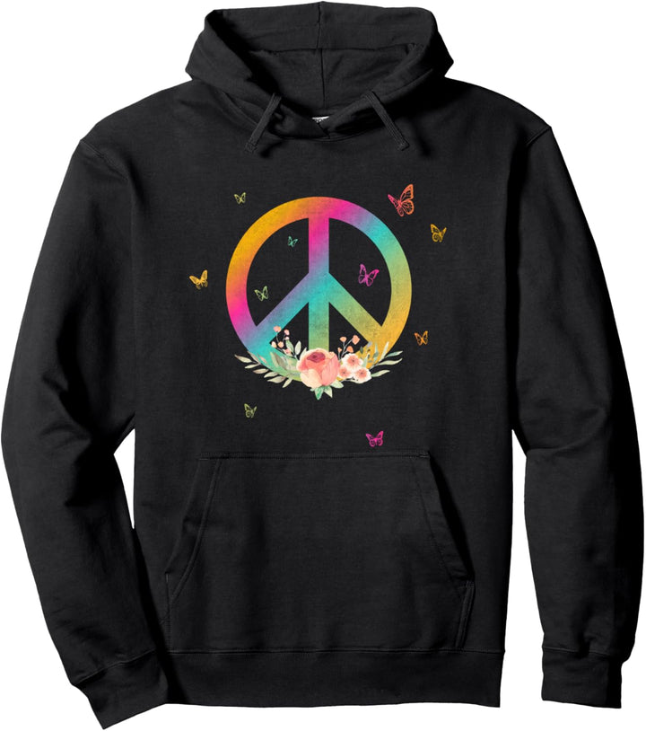 Make Peace Not War - Peace Logo mit Rose und Schmetterlingen Pullover Hoodie