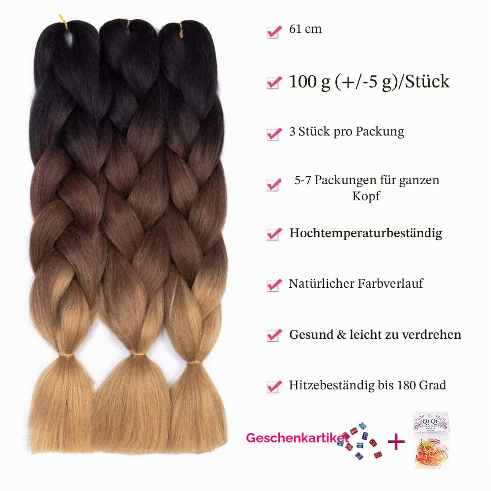 FanYu 3packs Ombre Braiding Hair Extensions Kanekalon Jumbo Braiding Hair Extensions 24 Zoll Braidin