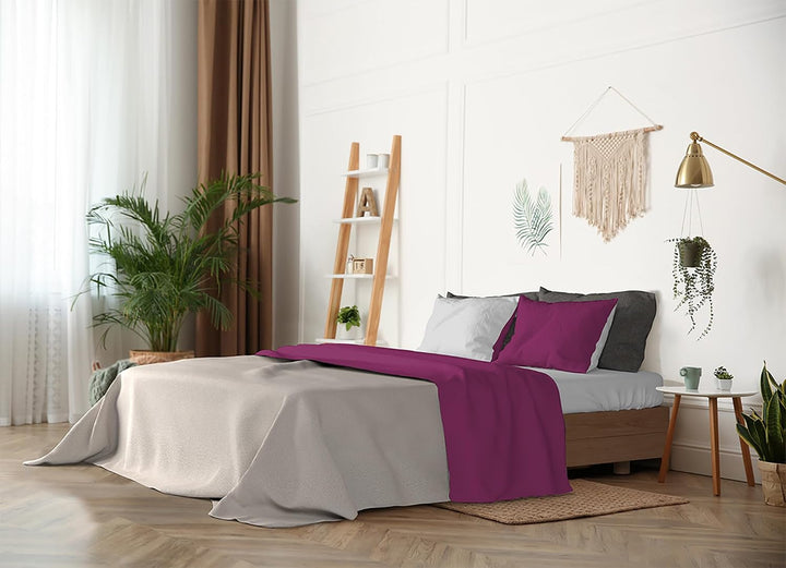 Italienische Bettwäsche Bedding Leinen Fuchsia/Grau Doppel-250 x 300 cm 250 x 300 cm Fucsia/Grigio,