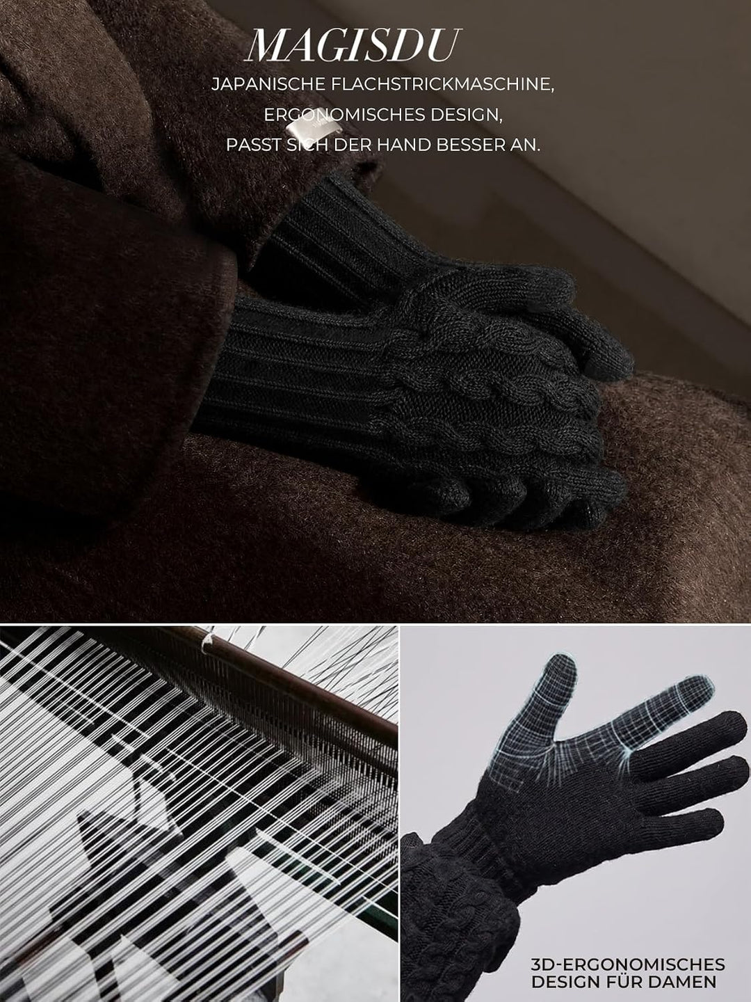 Alpaka Handschuhe Damen Winterhandschuhe Touchscreen Warm L Schwarz, L Schwarz