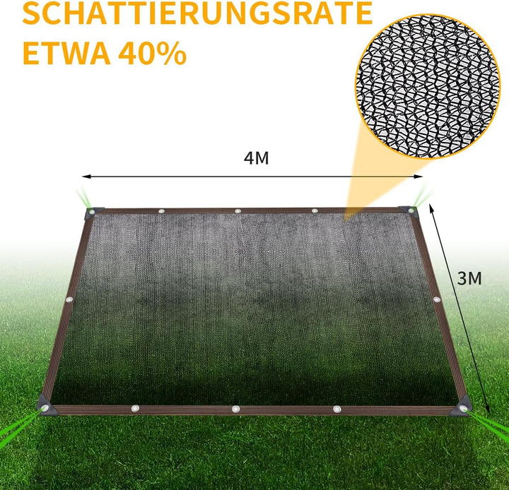 3x4M Sonnenschutz Netz Schattierungsnetz mit Ösen, 40% Sonnenschutz Leicht und Haltbarkeit Gewächsha