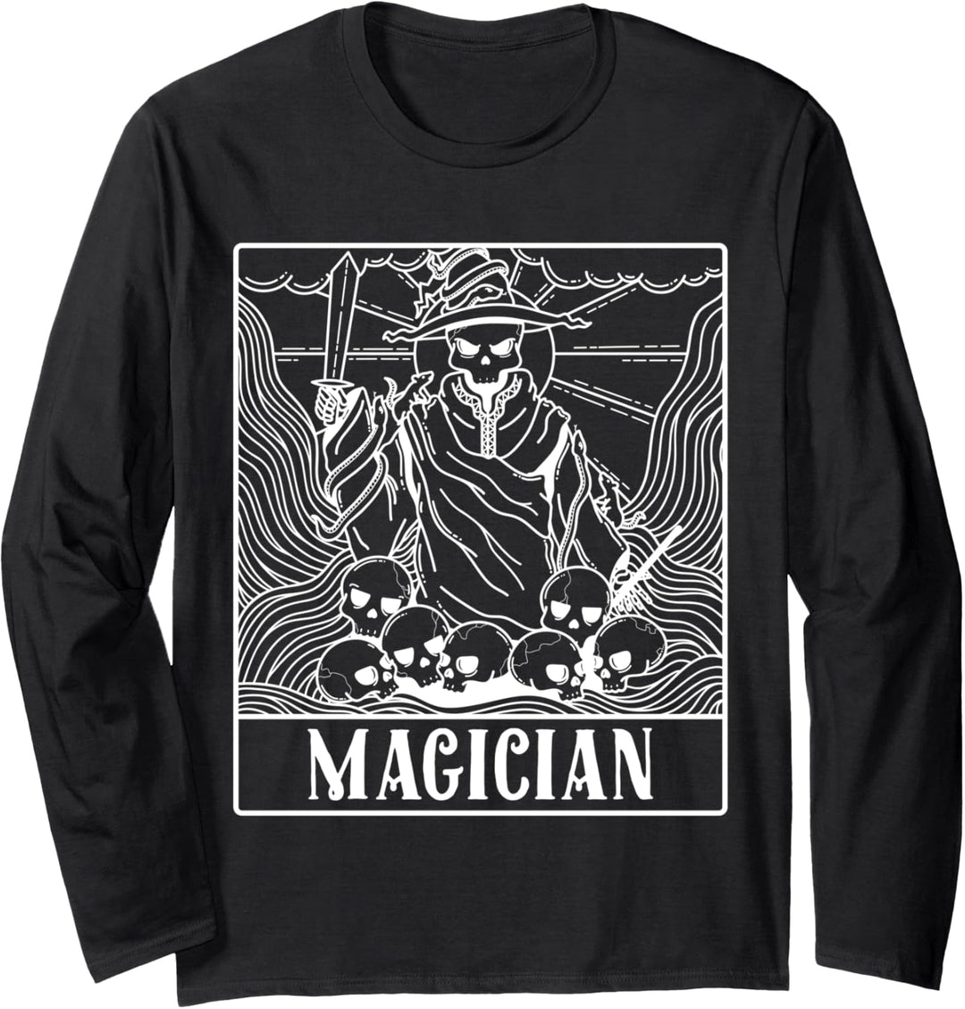 Wizard Magician Skeleton Tarot Card Blackcraft Men Women Langarmshirt