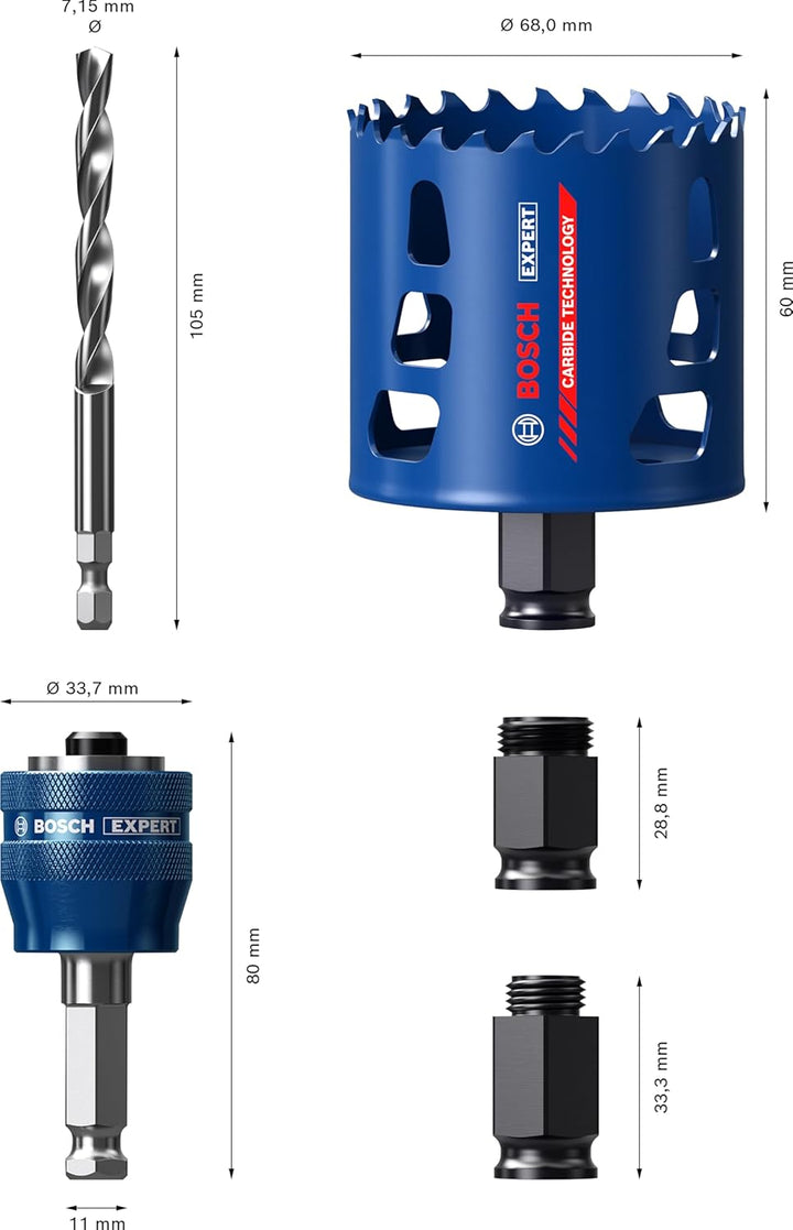Bosch Professional 1x Expert Tough Material Lochsäge Starter Set (für Holz mit Metall, Ø 68 mm, Zube