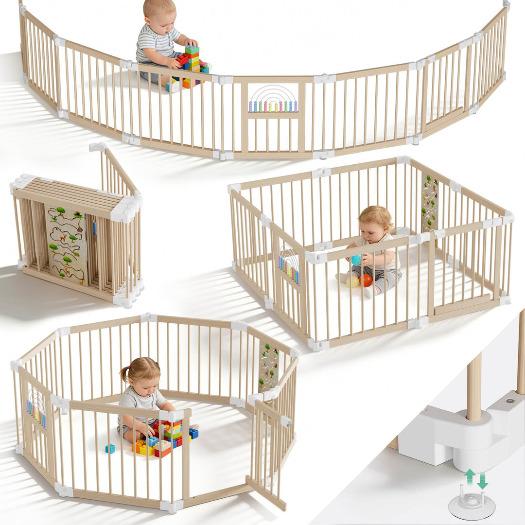 Laufstall Baby Holz Laufgitter &amp; -Ställe mit 2 Spielcenter, Laufgitter Kid mit Tür Playpen For Baby