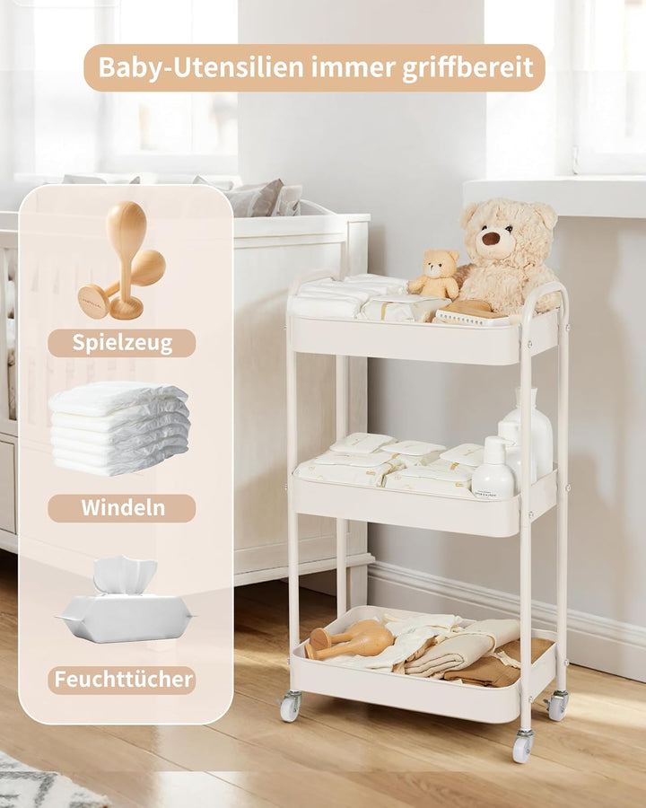 Fortella Wickeltisch Organizer Tragbar mit Rollwagen, Baby Essentials-Beige, Beige